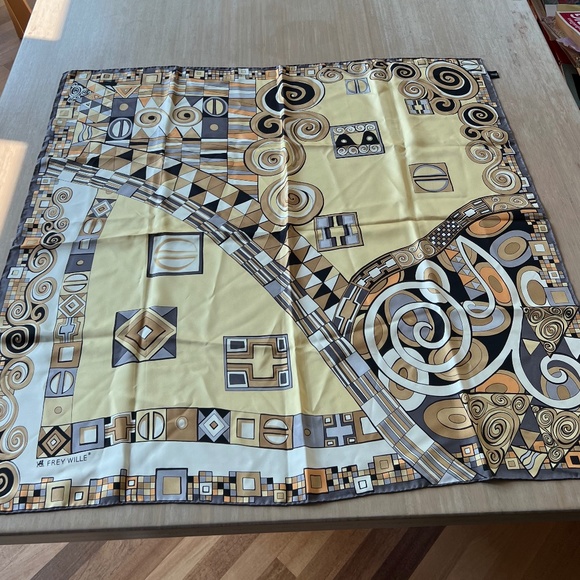 Yellow Pattered Silk Scarf - Picture 1 of 2